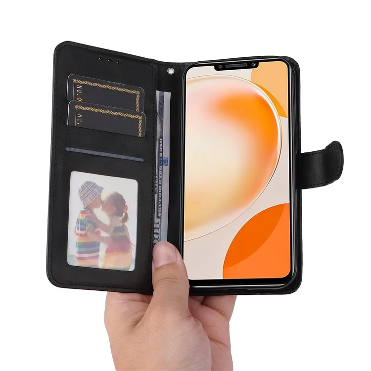 Для Huawei Enjoy 60X Телячья текстура кожаный чехол-кошелек Подставка Чехол для сотового телефона со шнурком - Черный