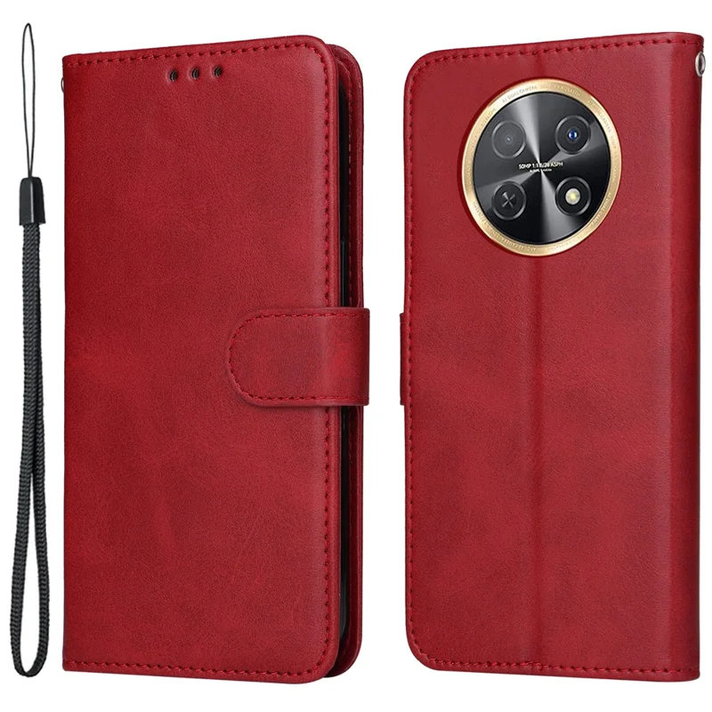 For Huawei Enjoy 60X Calf Texture Leather Case Wallet Stand Cell Phone Cover with Strap - Red