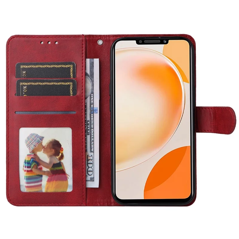 For Huawei Enjoy 60X Calf Texture Leather Case Wallet Stand Cell Phone Cover with Strap - Red