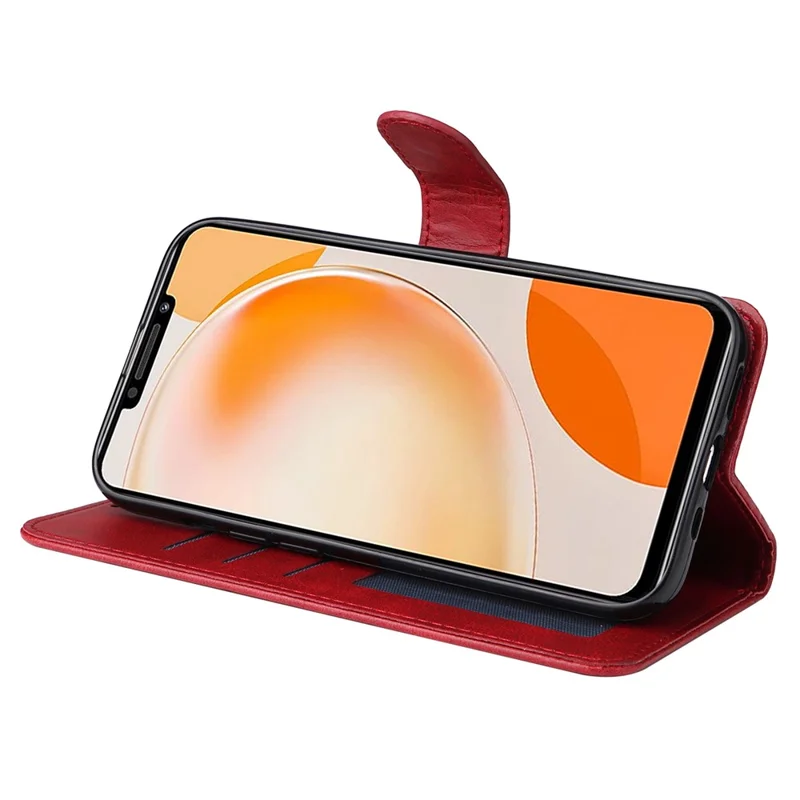 For Huawei Enjoy 60X Calf Texture Leather Case Wallet Stand Cell Phone Cover with Strap - Red