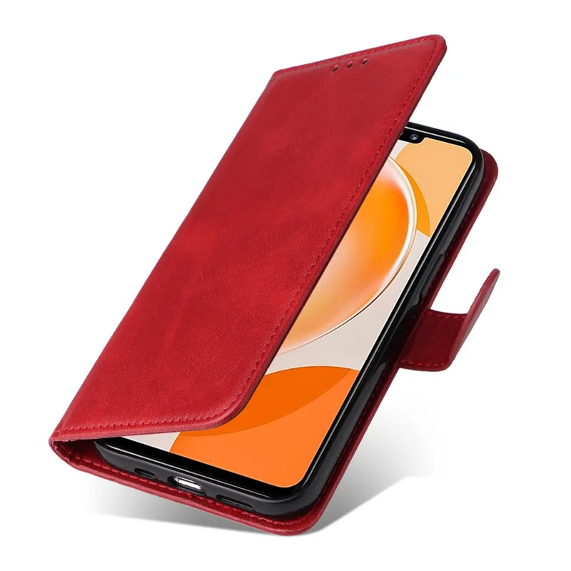 For Huawei Enjoy 60X Calf Texture Leather Case Wallet Stand Cell Phone Cover with Strap - Red