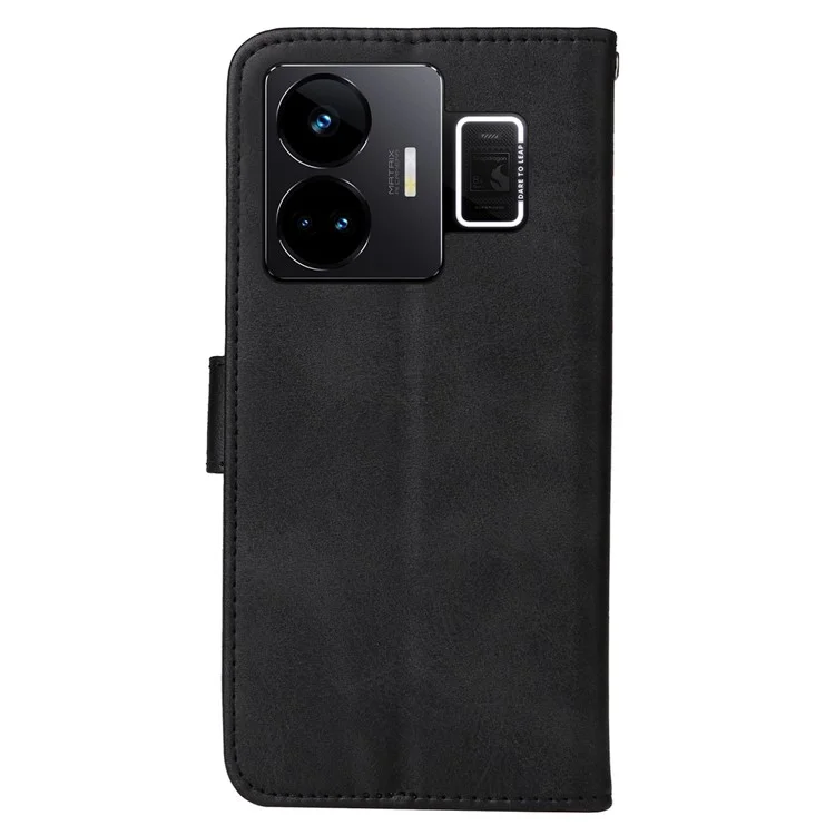 Funda de teléfono móvil para Realme GT Neo 5 5G / GT3 5G Calf Texture Leather Wallet Stand Case con correa - Negro