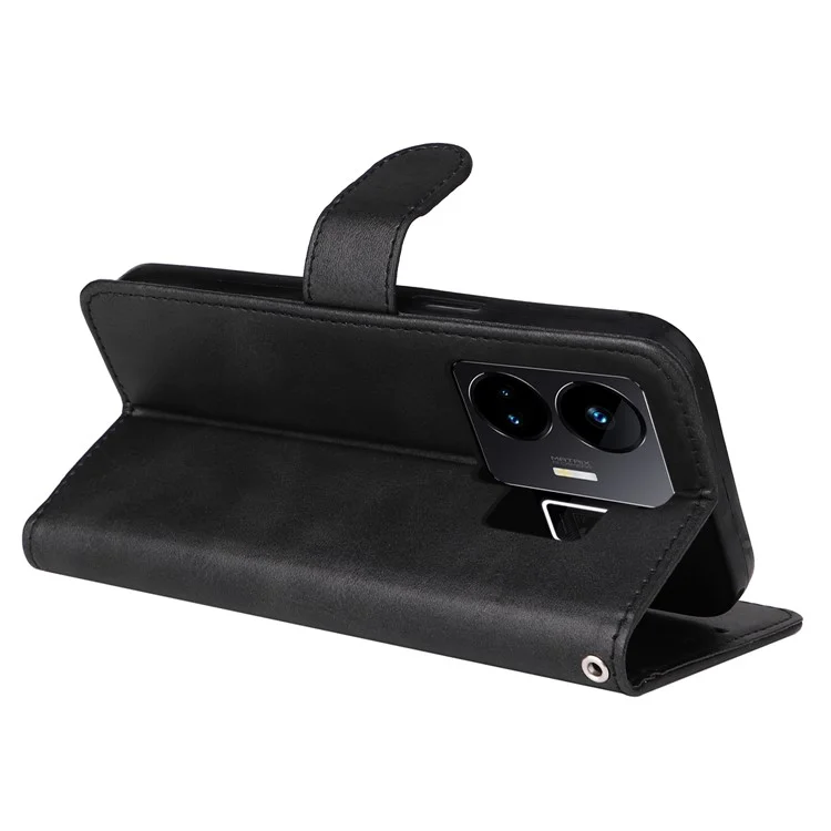 Funda de teléfono móvil para Realme GT Neo 5 5G / GT3 5G Calf Texture Leather Wallet Stand Case con correa - Negro
