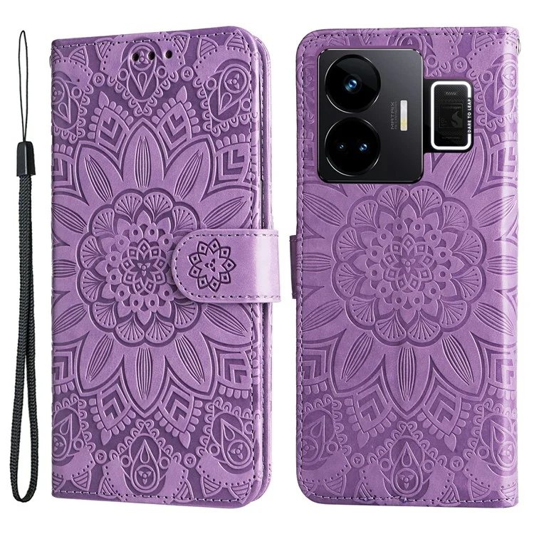 Phone Case for Realme GT Neo 5 5G / GT3 5G Leather Wallet Sunflower Imprinted Phone Stand Cover - Purple