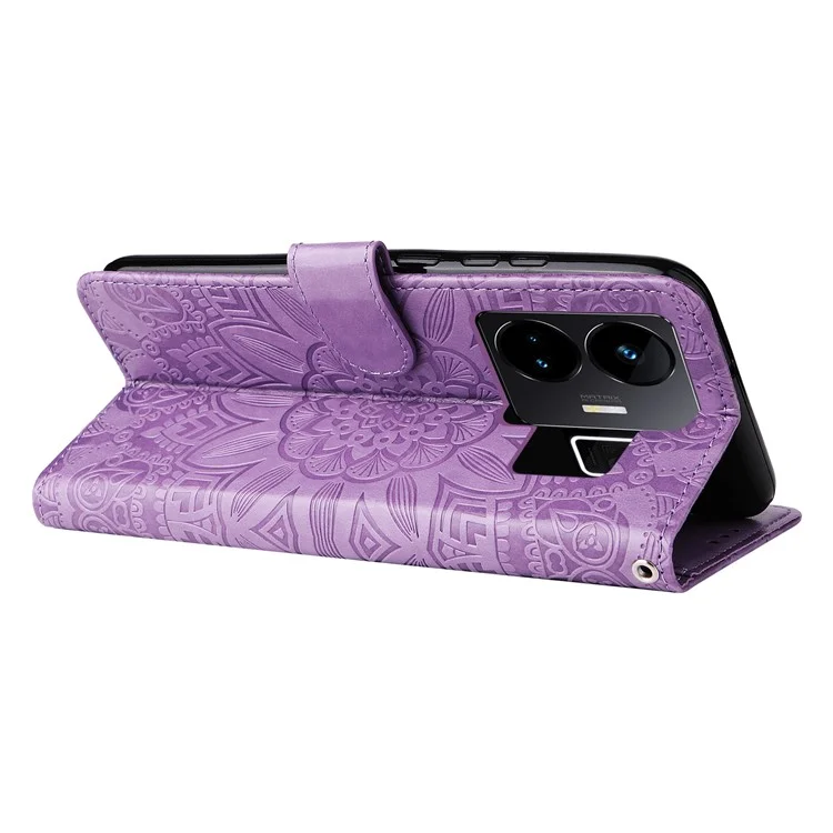 Phone Case for Realme GT Neo 5 5G / GT3 5G Leather Wallet Sunflower Imprinted Phone Stand Cover - Purple