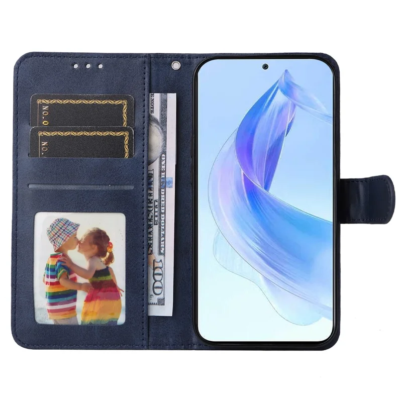 Cell Phone Cover for Honor X50i 5G / 90 Lite 5G Calf Texture Anti-scratch PU Leather Wallet Stand Case with Strap - Blue