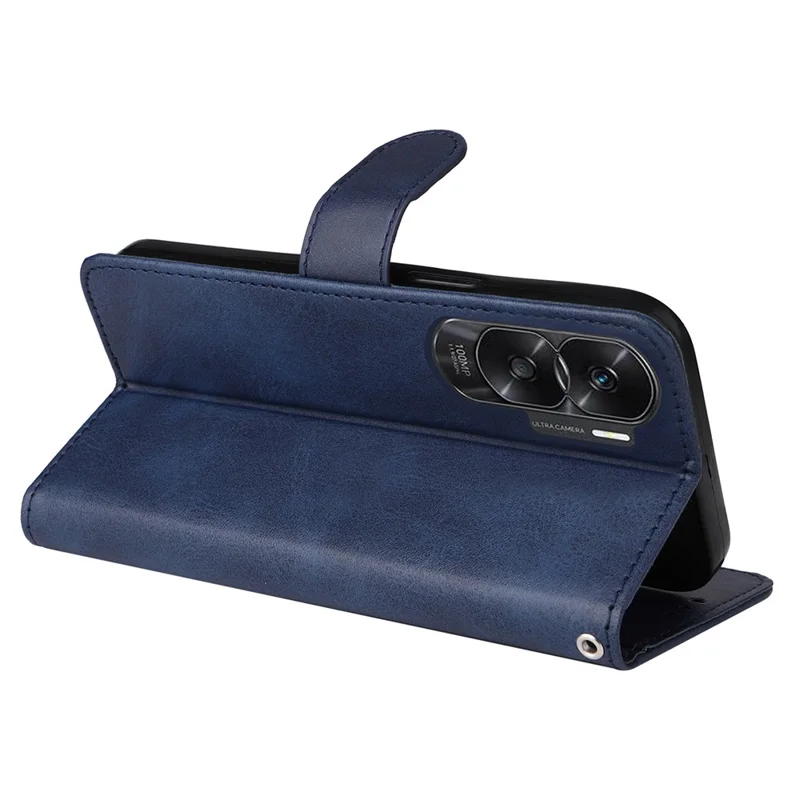Cell Phone Cover for Honor X50i 5G / 90 Lite 5G Calf Texture Anti-scratch PU Leather Wallet Stand Case with Strap - Blue