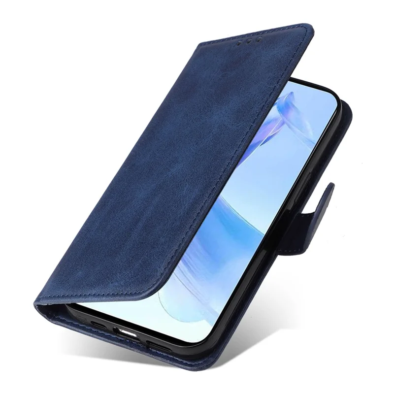 Cell Phone Cover for Honor X50i 5G / 90 Lite 5G Calf Texture Anti-scratch PU Leather Wallet Stand Case with Strap - Blue