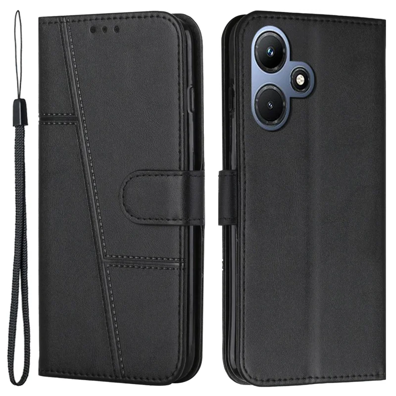Für Infinix Hot 30i Wallet Stand Phone Case Stoßfest PU-Leder Handyhülle - Schwarz
