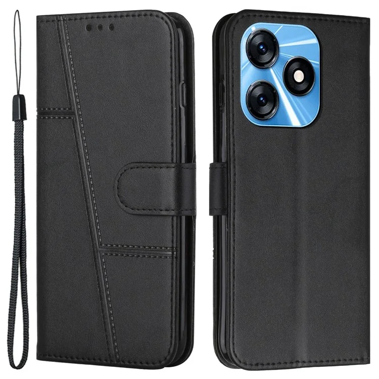 Para TECNO Spark 10 4G Cartera Soporte Folio Flip Funda de Teléfono de Cuero PU - Negro
