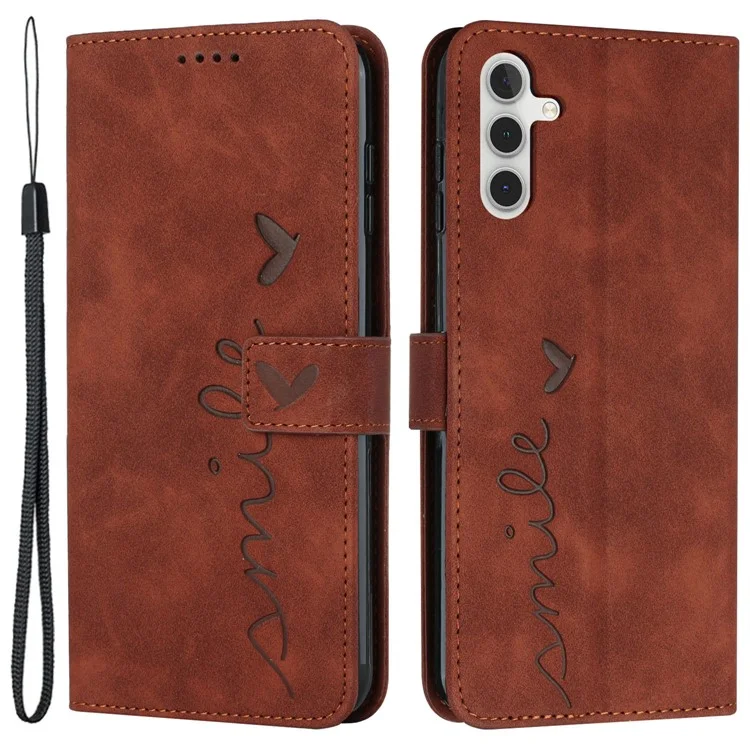 Flip Shell per Samsung Galaxy A24 4G (162,1 x 77,6 x 8,3 mm) Portafoglio con impronta a forma di cuore in pelle PU con supporto per telefono - Marrone