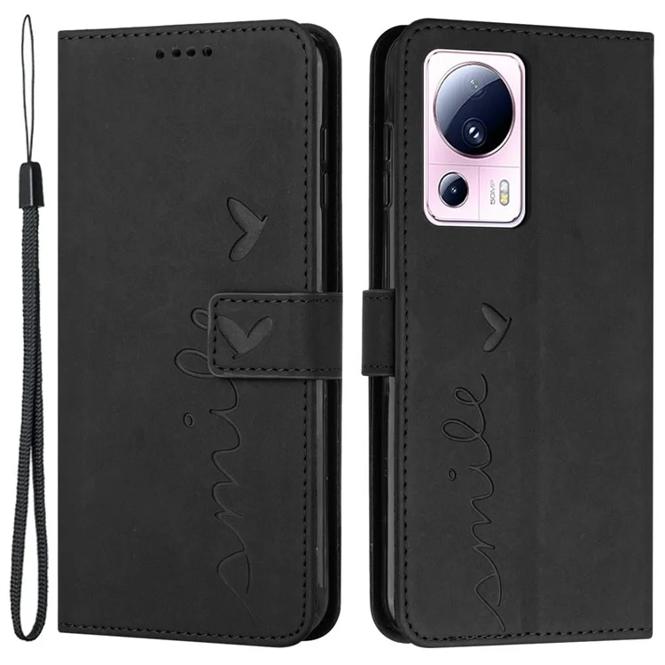 Чехол-книжка с имитированным сердечком для Xiaomi Civi 2 5G / 13 Lite, кожаный, с подставкой - черный