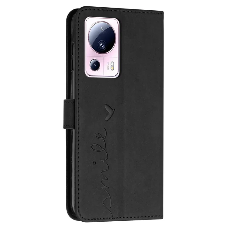 Чехол-книжка с имитированным сердечком для Xiaomi Civi 2 5G / 13 Lite, кожаный, с подставкой - черный