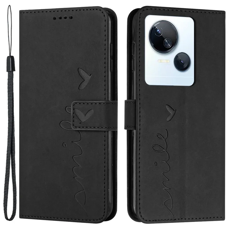 Para TECNO Spark 10 5G Funda de cuero con bolsillo con forma de corazón impreso, soporte para teléfono - Negro