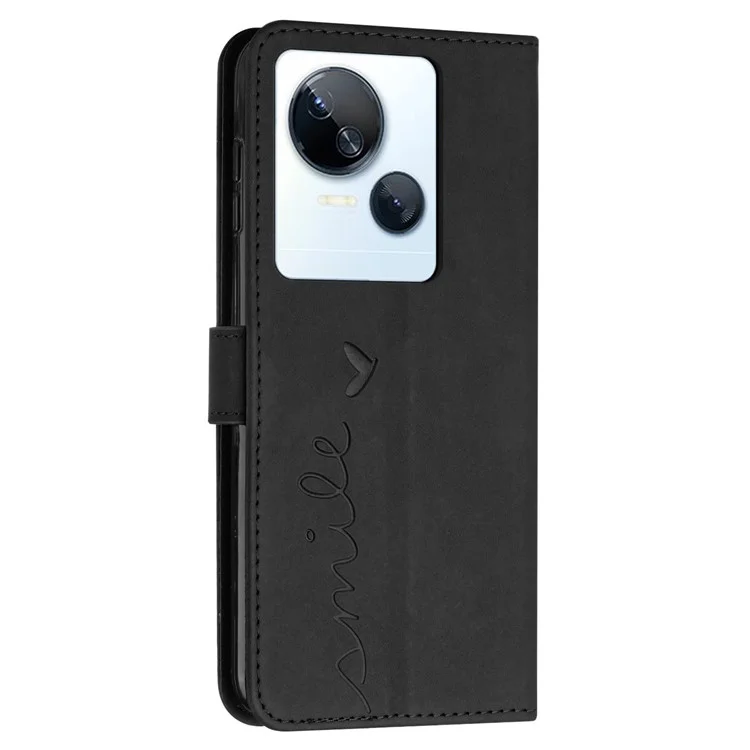 Para TECNO Spark 10 5G Funda de cuero con bolsillo con forma de corazón impreso, soporte para teléfono - Negro