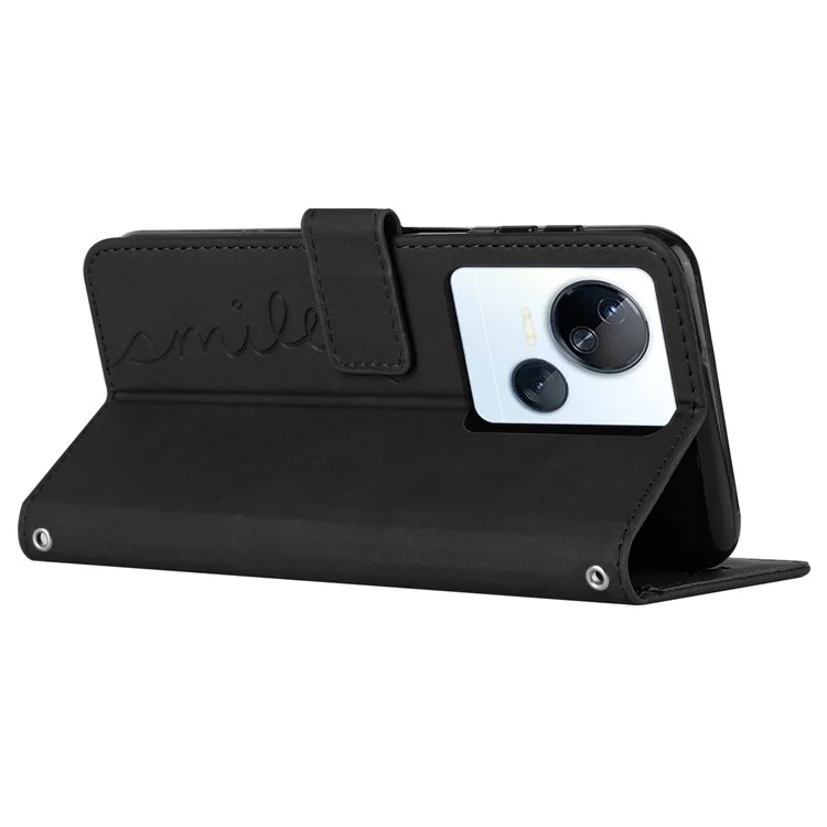 Para TECNO Spark 10 5G Funda de cuero con bolsillo con forma de corazón impreso, soporte para teléfono - Negro