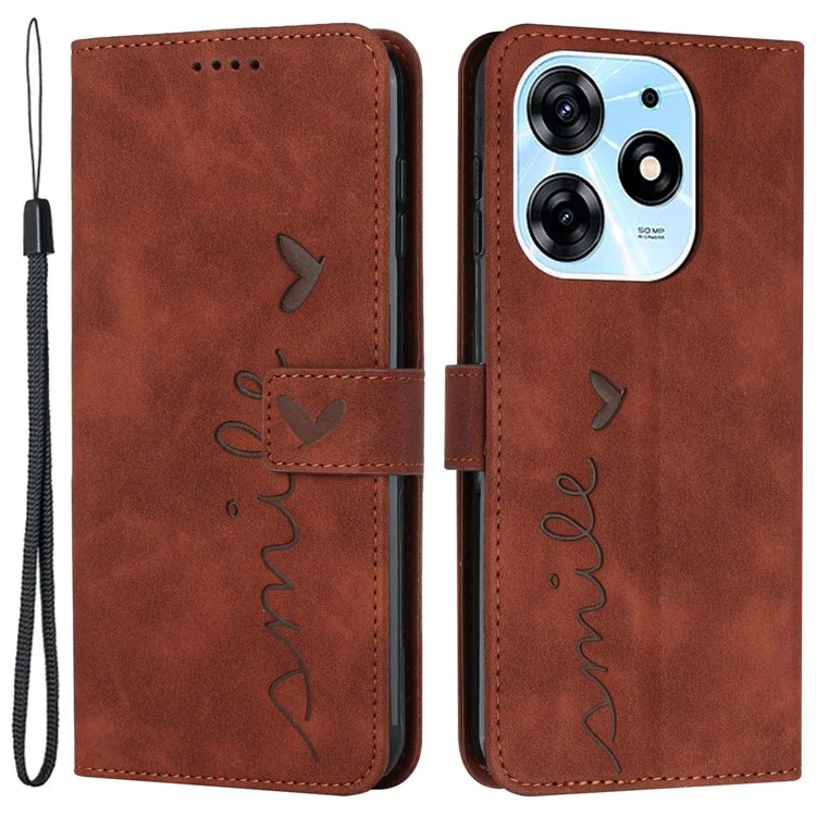Para TECNO Spark 10 Pro Estampado con forma de corazón Funda protectora de caucho resistente a golpes Cartera de piel sintética Soporte para teléfono - Marrón