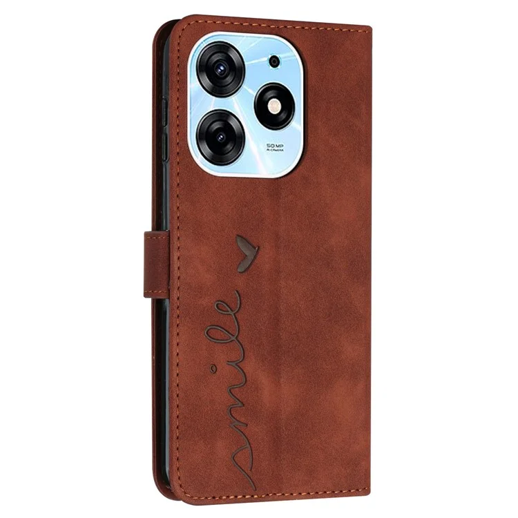 Para TECNO Spark 10 Pro Estampado con forma de corazón Funda protectora de caucho resistente a golpes Cartera de piel sintética Soporte para teléfono - Marrón