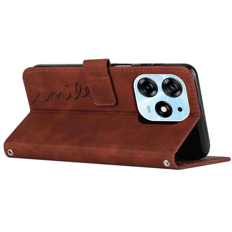 Para TECNO Spark 10 Pro Estampado con forma de corazón Funda protectora de caucho resistente a golpes Cartera de piel sintética Soporte para teléfono - Marrón