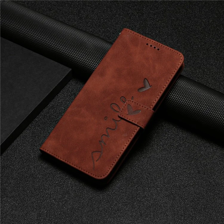 Para TECNO Spark 10 Pro Estampado con forma de corazón Funda protectora de caucho resistente a golpes Cartera de piel sintética Soporte para teléfono - Marrón