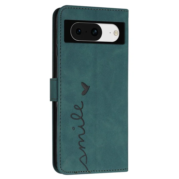 Pour Google Pixel 8 Imprinted Heart Shape Folio Flip Stand Shell PU Leather Phone Wallet Case - Vert