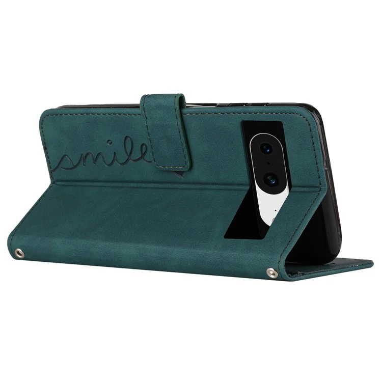 Pour Google Pixel 8 Imprinted Heart Shape Folio Flip Stand Shell PU Leather Phone Wallet Case - Vert