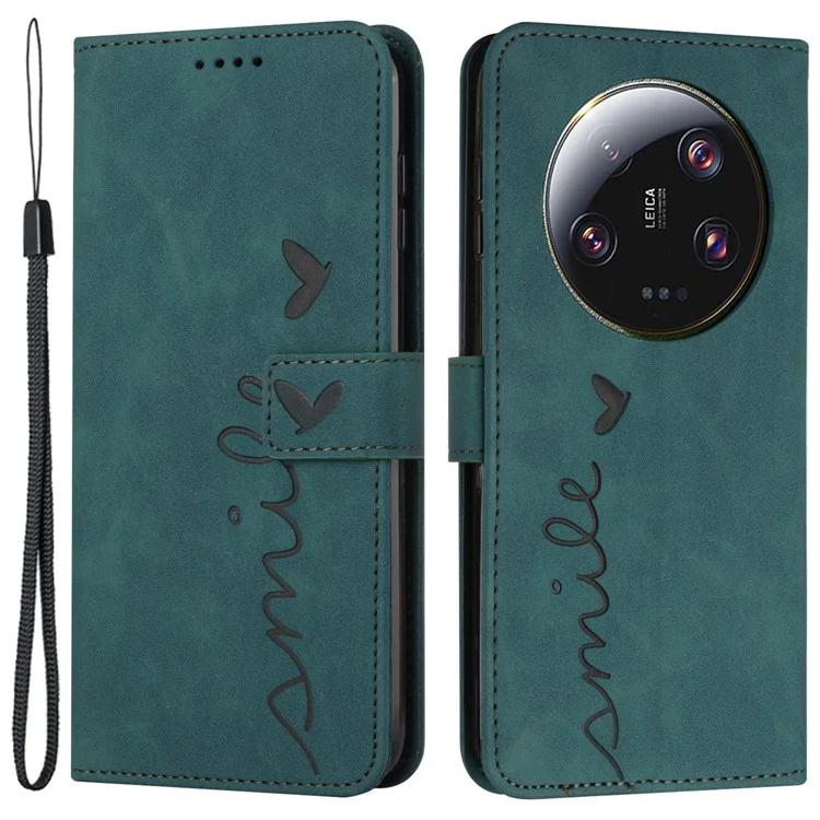 Folio Flip Shell for Xiaomi 13 Ultra Imprinted Heart Shape Stand PU Leather Phone Wallet Case - Green
