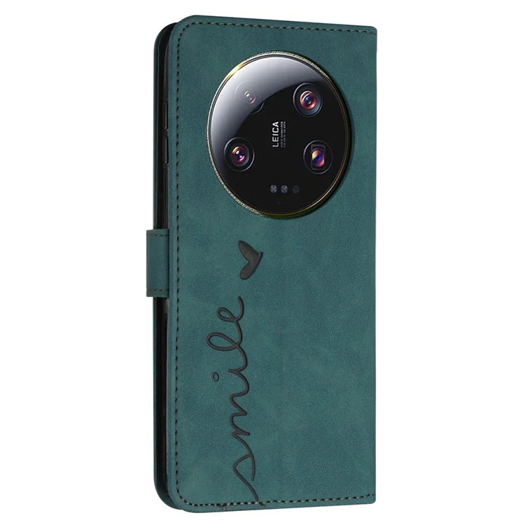 Folio Flip Shell for Xiaomi 13 Ultra Imprinted Heart Shape Stand PU Leather Phone Wallet Case - Green