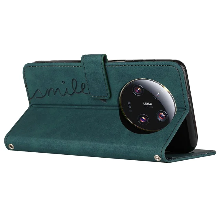 Folio Flip Shell for Xiaomi 13 Ultra Imprinted Heart Shape Stand PU Leather Phone Wallet Case - Green