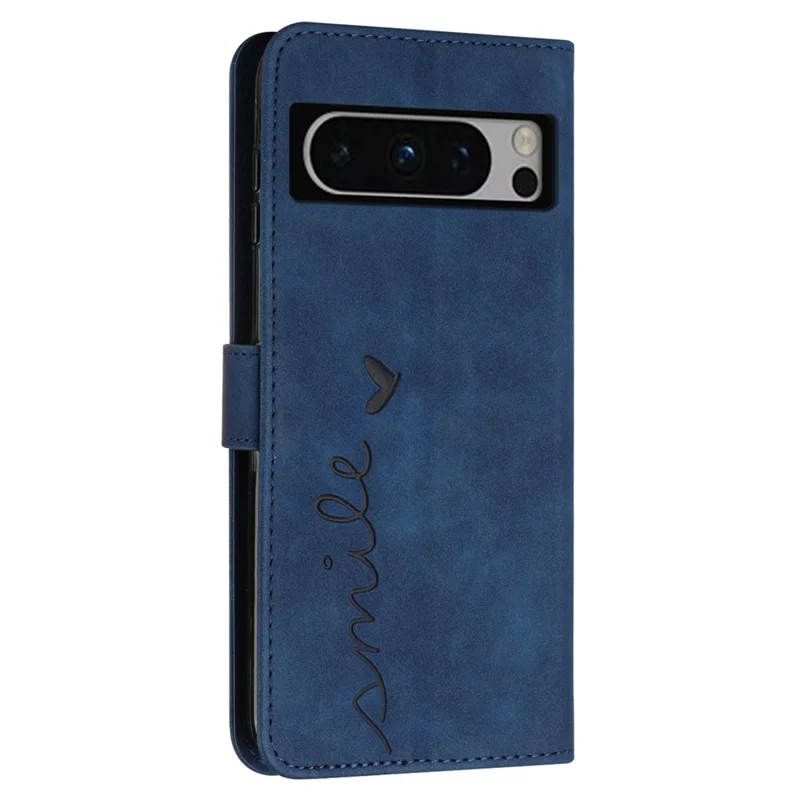 Stand Shell for Google Pixel 8 Pro Heart Shape Imprinted PU Leather Phone Wallet Anti-drop Flip Case - Sapphire