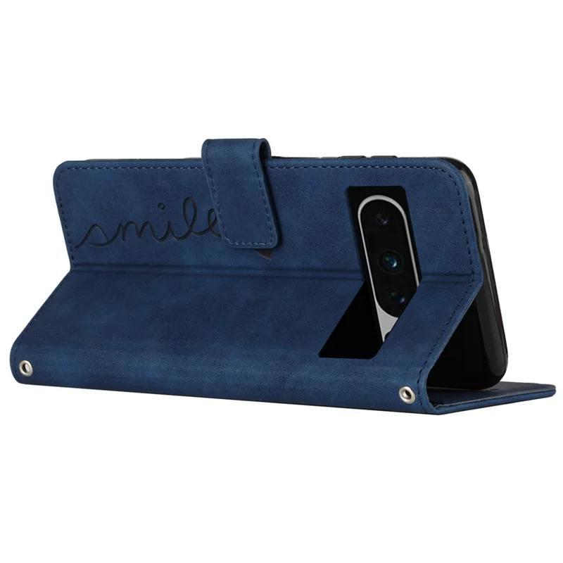 Stand Shell for Google Pixel 8 Pro Heart Shape Imprinted PU Leather Phone Wallet Anti-drop Flip Case - Sapphire
