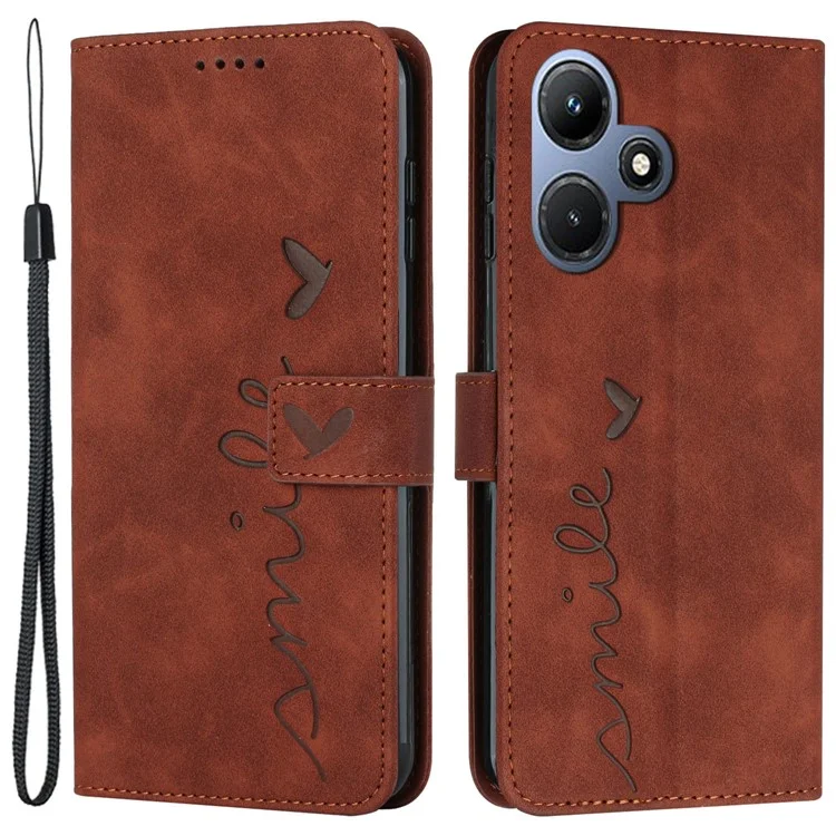 Для Infinix Hot 30i Stand Shell Heart Shape Imprinted PU Leather Phone Wallet Case - Brown