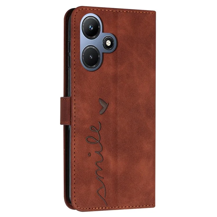 Для Infinix Hot 30i Stand Shell Heart Shape Imprinted PU Leather Phone Wallet Case - Brown