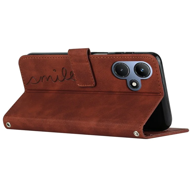 Для Infinix Hot 30i Stand Shell Heart Shape Imprinted PU Leather Phone Wallet Case - Brown