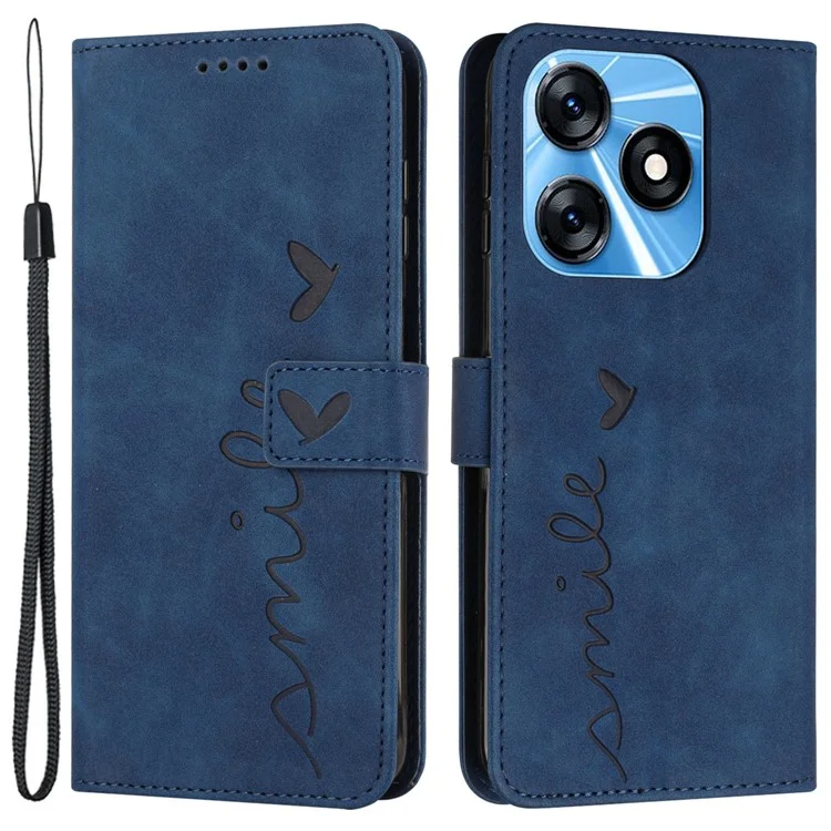 Para TECNO Spark 10 4G Stand Shell Heart Shape Imprinted Wallet PU Leather Phone Case - Sapphire