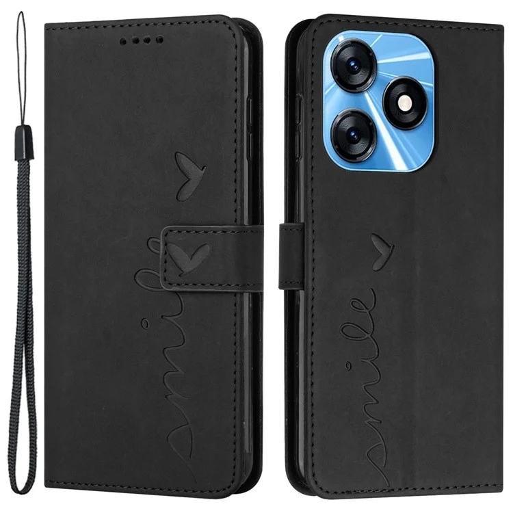 For TECNO Spark 10 4G Stand Shell Heart Shape Imprinted Wallet PU Leather Phone Case - Black