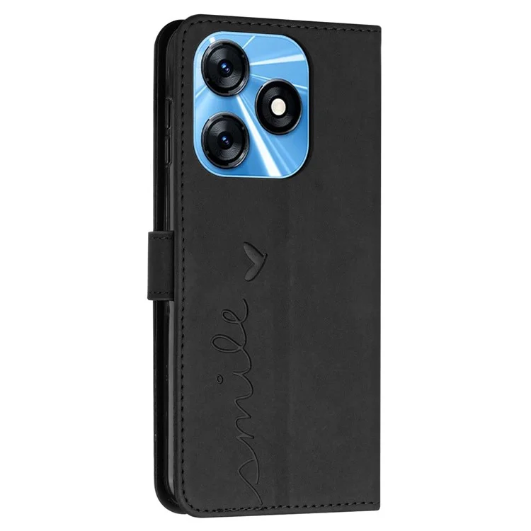 For TECNO Spark 10 4G Stand Shell Heart Shape Imprinted Wallet PU Leather Phone Case - Black