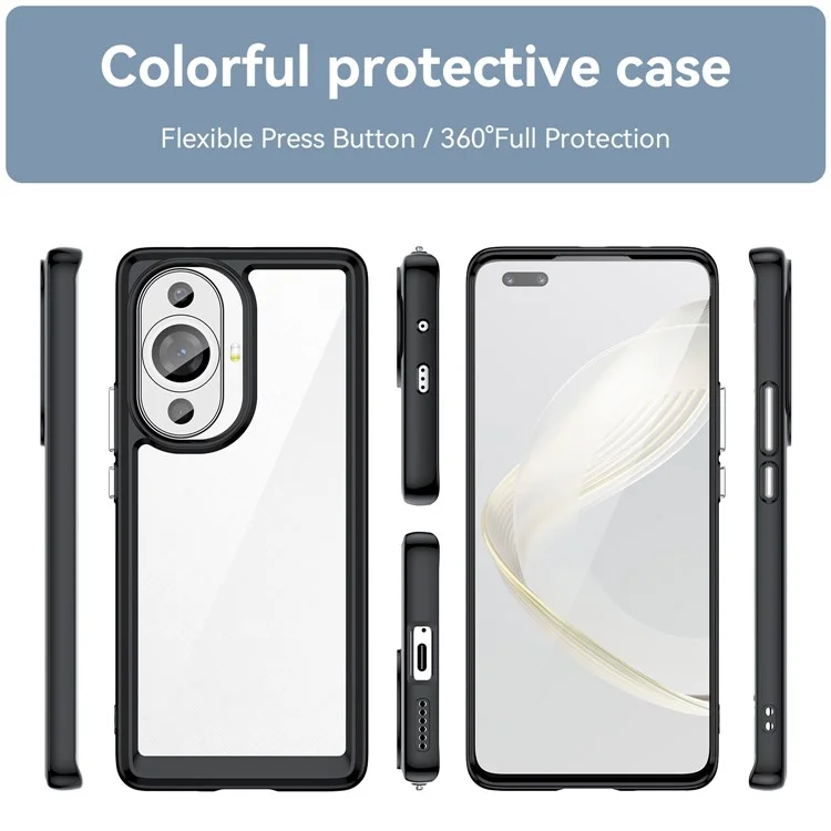 Para Huawei nova 11 Pro / nova 11 Ultra Capa de Telefone Transparente Caso TPU+Acrílico Smartphone Capa - Preto