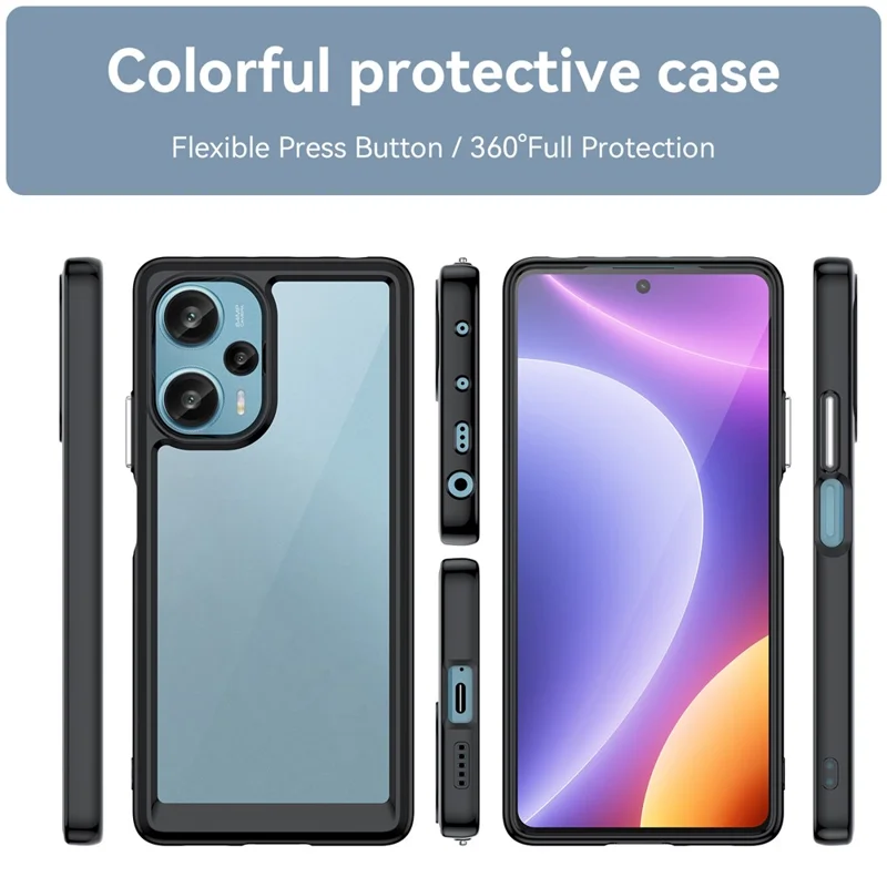 Pour Xiaomi Redmi Note 12 Turbo / Poco F5 5G Étui de protection pour téléphone Coque TPU+Acrylique Anti-rayures - Noir