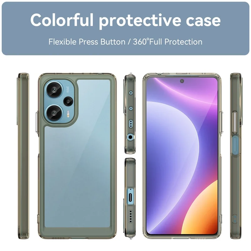For Xiaomi Redmi Note 12 Turbo / Poco F5 5G Protective Phone Case TPU+Acrylic Anti-scratch Cover - Transparent Grey