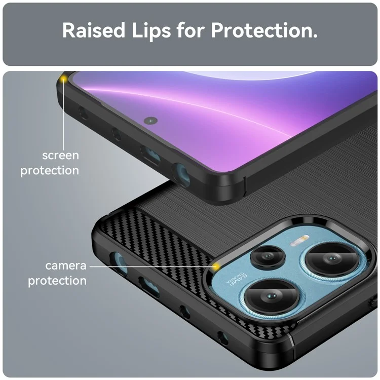 Para Xiaomi Redmi Note 12 Turbo / Poco F5 5G Textura de Fibra de Carbono Cepillado Funda Funda de Teléfono TPU - Negro