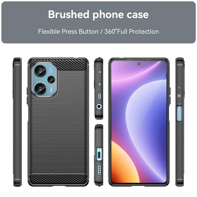 Para Xiaomi Redmi Note 12 Turbo / Poco F5 5G Textura de Fibra de Carbono Cepillado Funda Funda de Teléfono TPU - Negro