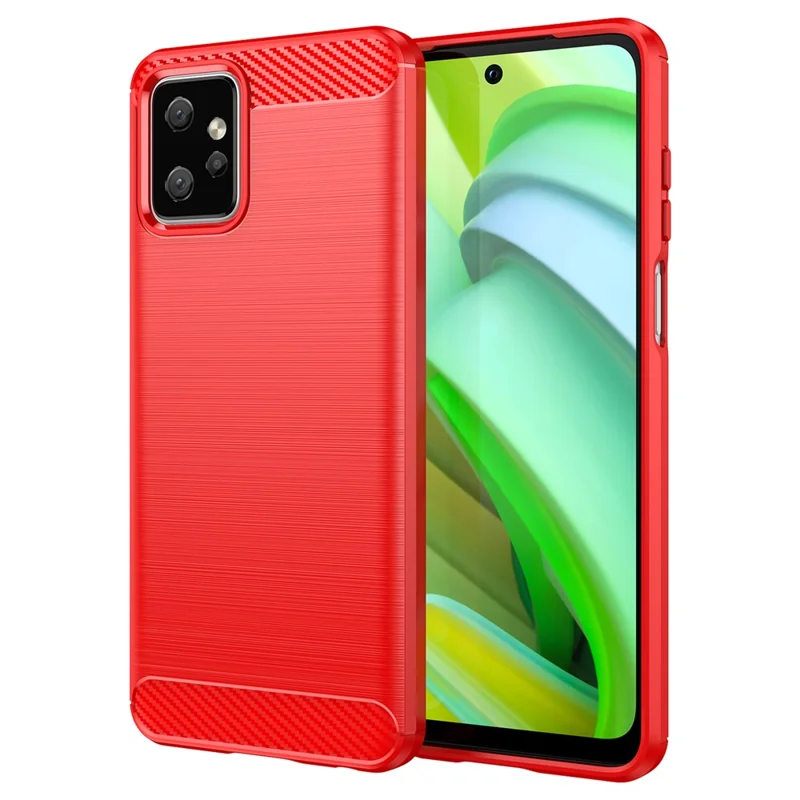 Custodia in TPU per Motorola Moto G Power 5G, texture in fibra di carbonio, superficie spazzolata, protezione posteriore - Rosso