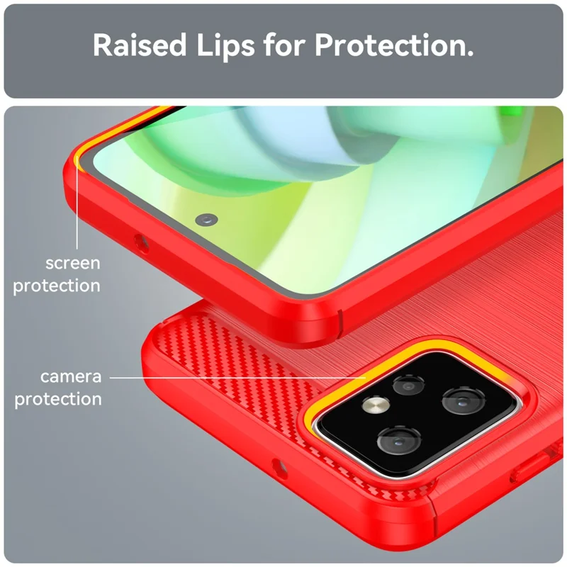 Custodia in TPU per Motorola Moto G Power 5G, texture in fibra di carbonio, superficie spazzolata, protezione posteriore - Rosso