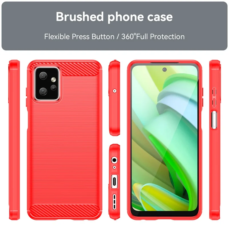Custodia in TPU per Motorola Moto G Power 5G, texture in fibra di carbonio, superficie spazzolata, protezione posteriore - Rosso