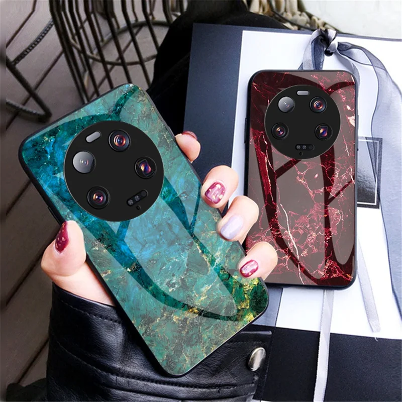Para Xiaomi 13 Ultra Capa de Telefone com Vidro Temperado de Padrão de Mármore PC+TPU - Mármore Vermelho Sangue