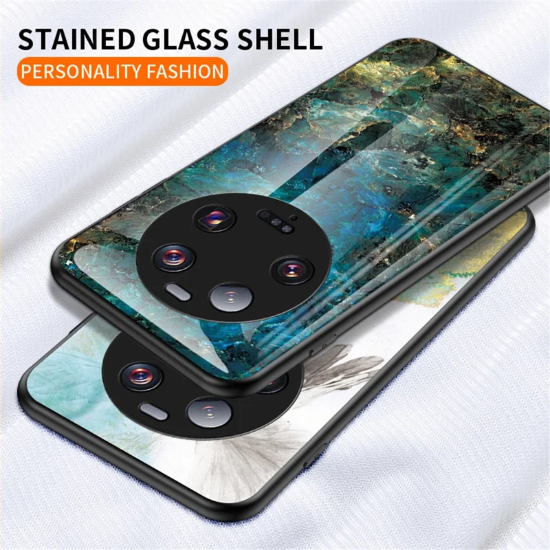 Para Xiaomi 13 Ultra Capa de Telefone com Vidro Temperado de Padrão de Mármore PC+TPU - Mármore Vermelho Sangue