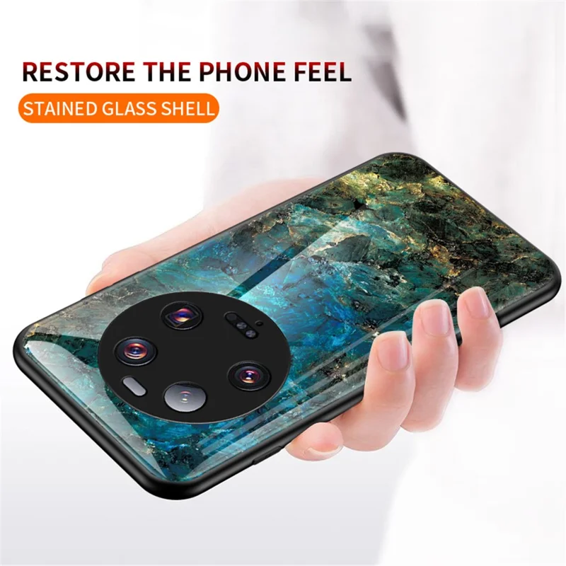 Para Xiaomi 13 Ultra Capa de Telefone com Vidro Temperado de Padrão de Mármore PC+TPU - Mármore Vermelho Sangue