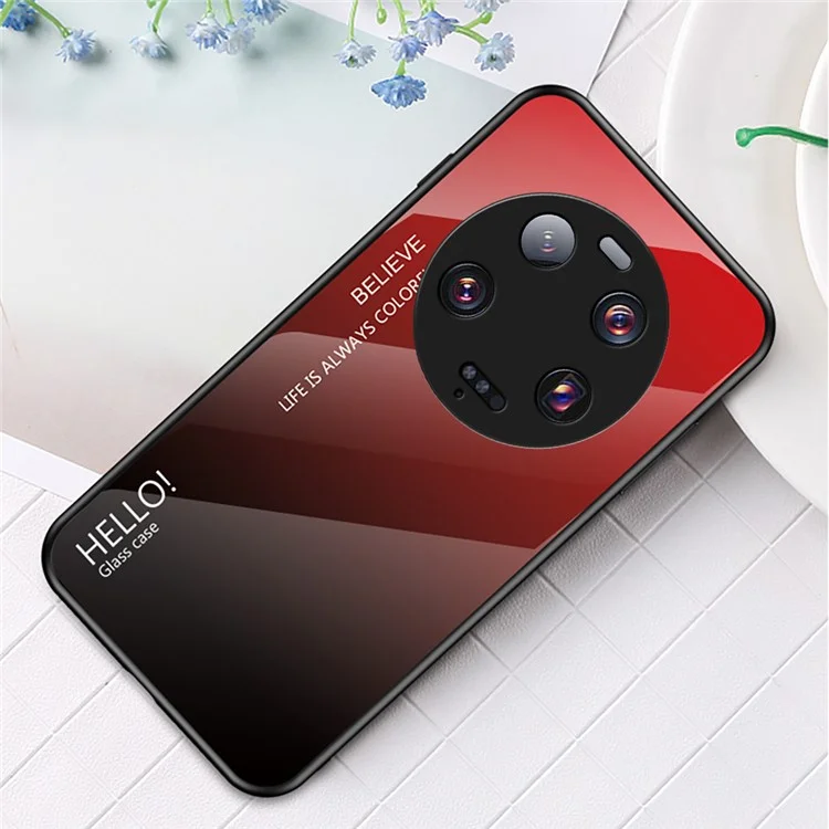 Для Xiaomi 13 Ultra Градиентный закаленный стеклянный чехол для телефона PC+TPU Противоударная крышка - Градиентный красно-черный