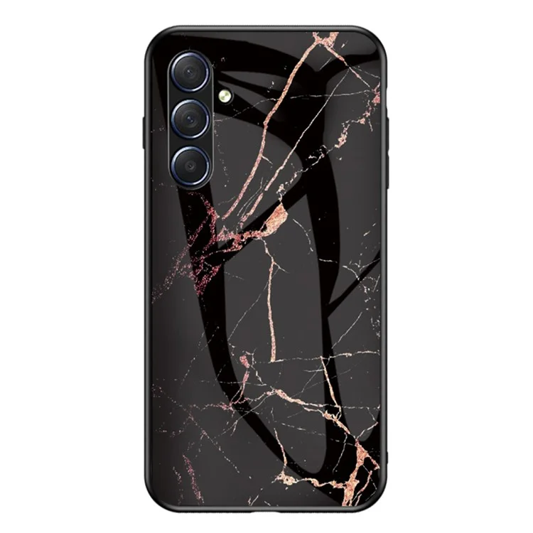 Pour Samsung Galaxy M54 5G / F54 5G Étui de téléphone à motif marbre Verre trempé+PC+TPU Anti-chute - Noir et or marbré